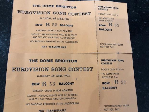 The Argus: Cllr Theobald's tickets from the 1974 Eurovision Song Contest, hosted at the Brighton Dome