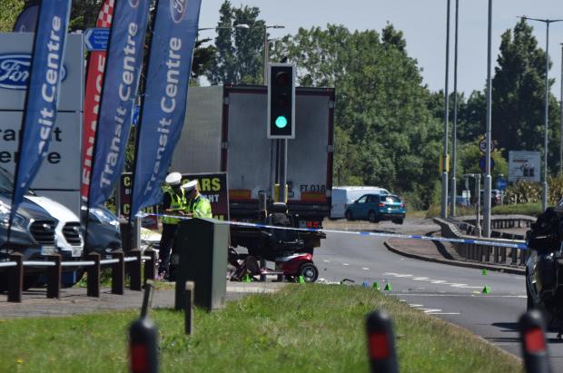 The Argus: The mobility scooter and lorry at the scene