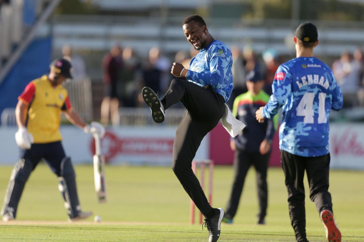 Sussex Sharks' Delray Rawlins celebrates but Essex took the win. Picture by Stephen Lawrence