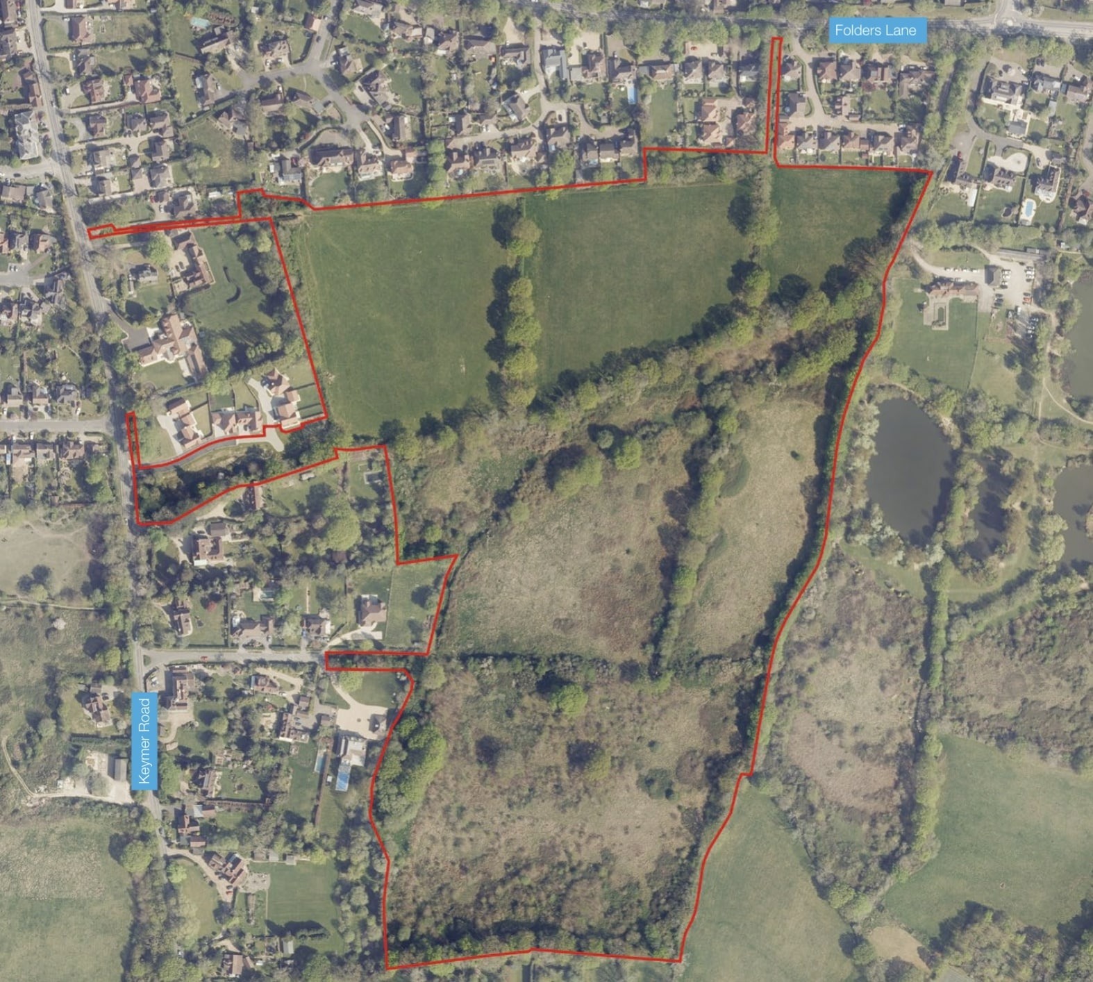 Outline of the sites allocated for a total of 340 homes. Image: GoogleMaps/Thakeham and Charles Church