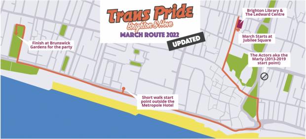 The Argus: The route for today's Trans Pride march around Brighton and Hove