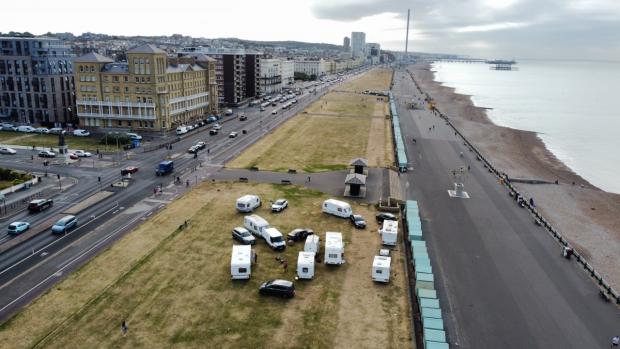 The Argus: Several caravans and other vehicles are parked at Hove Lawns