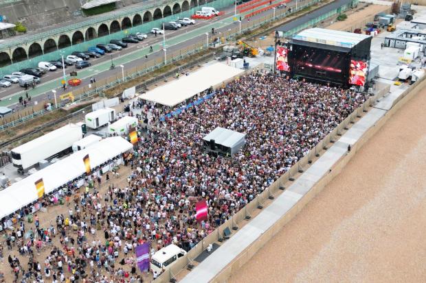 Thousands turned out to see Fatboy Slim play in Brighton last night. Photo: Eddie Mitchell