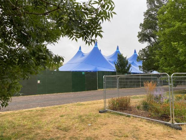 The Argus: A blue circus-style tent has been spotted in Preston Park ahead of the festival this weekend
