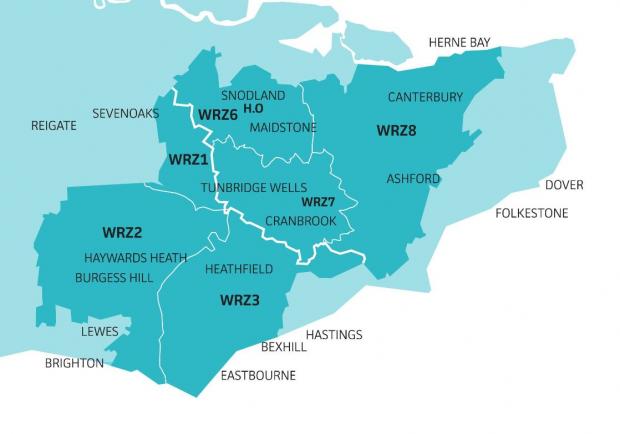 The Argus: A map showing which areas of Sussex will be impacted by the hosepipe ban