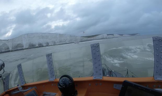The Argus: The coastguard helicopter rescued the sailor. Picture from RNLI Newhaven