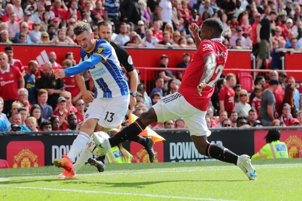 Pascal Gross looks to cause Manchester United more problems. Picture Richard Parkes