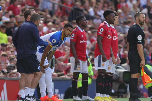 Brighton's Levi Colwill prepares to go on as sub at Old Trafford. Picture by Richard Parkes