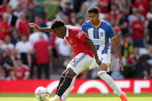Brighton and Hove Albion's Levi Colwill (right) made his debut during the win over Manchester United.