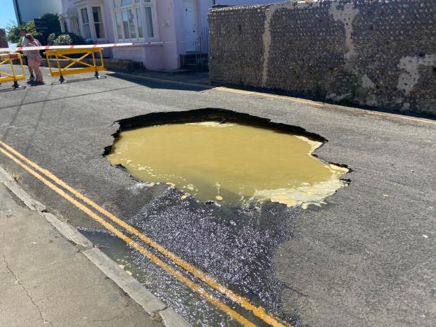 The Argus: A sinkhole in Crouch Lane, Seaford last week. Image by Nick Meldrum