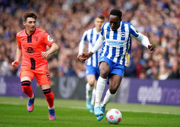 The Argus: Gilmour, left, chasing Danny Welbeck during Norwich's visit to the Amex. Picture by PA
