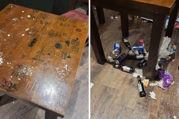 The Argus: A table was vandalized in a pub on Thursday, leaving rubbish on the floor