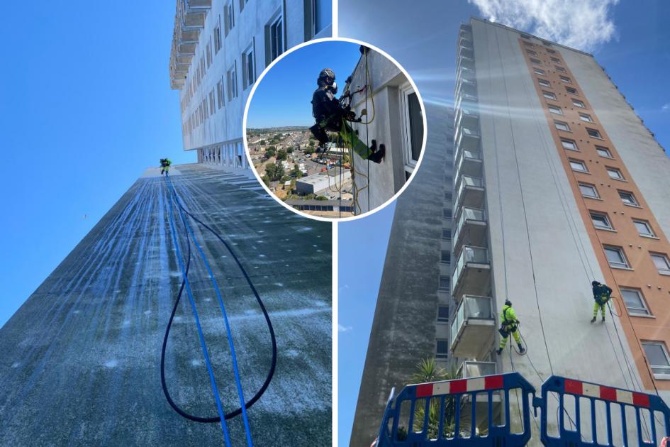 Hasting cleaners complete 'SAS' abseil in Optivo job