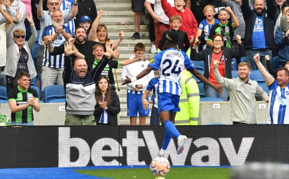 The Argus: Simon Adingra celebrates his goal on Saturday The Argus: Simon Adingra celebrates his goal on Saturday