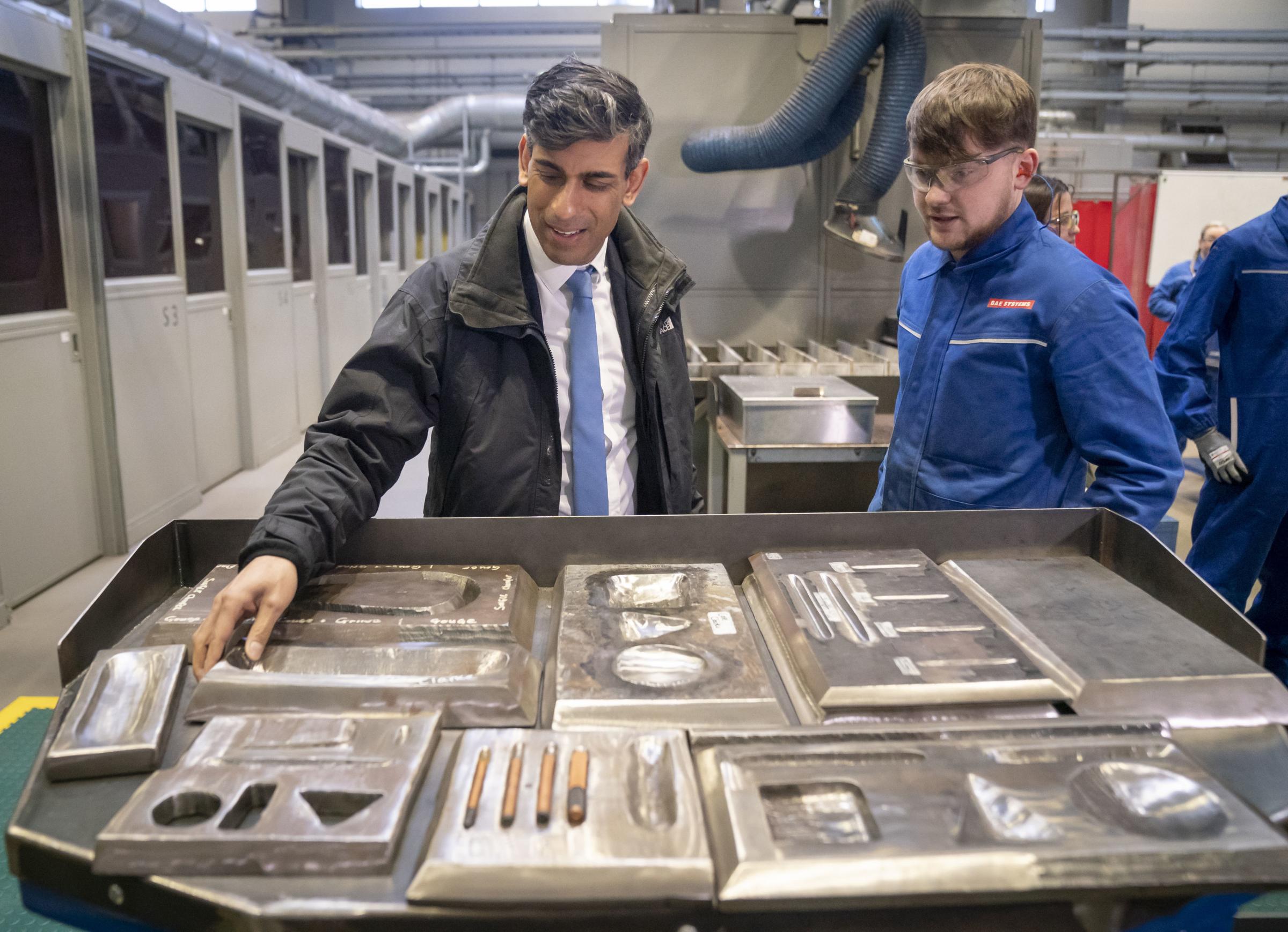 Prime Minister Rishi Sunak during a visit to BAE Systems, Submarines Academy for Skills and Knowledge, Barrow-in-Furness, in Cumbria. Picture date: Monday March 25, 2024. PA Photo. See PA story POLITICS Nuclear. Photo credit should read: Danny Lawson/PA