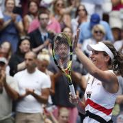 Johanna Konta celebrates her win over the third seed Karolina Pliskova at the US Open