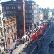 DEMO: Protesters march through North Street. Picture by christt