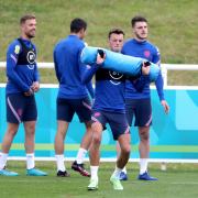 Brighton defender Ben White trains with England at Euro 2020 yesterday