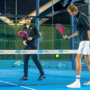Andy Murray and Peter Crouch take part in Padel Tennis as part of filming for BBC Children In Need