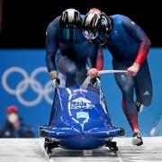 Great Britain's Brad Hall and Nick Gleeson during day nine of the Beijing 2022 Winter Olympic Games at the Yanqing National Sliding Centre in China