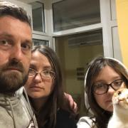 Dan Baker with wife Victoria, step-daughter Veronica and cat Pumpkin