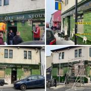 On Tuesday morning, a team of workers started removing the green tiles from the pub in Albion Hill