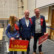 Councillor Carmen Appich, left, newly-elected councillor Robert Mcintosh, centre, and Labour MP for Brighton Kemptown Lloyd Russell-Moyle