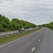 A car has driven into a tree on A27