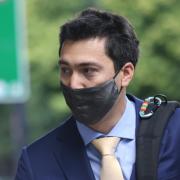 Metropolitan Police Sergeant Laurence Knight, 33, arrives at Westminster Magistrates' Court, London, where he is accused of raping a woman in the sea off Brighton beach