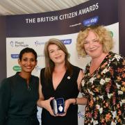 Catherine Fowler, from Worthing, centre, with TV presenter Naga Munchetty, left, and Wendy Pretten