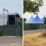 The main stage for Brighton and Hove Pride's festival in Preston Park has been built, along with a circus-like tent