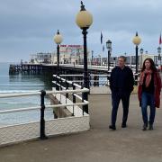 Labour leader Sir Keir Starmer with council leader Rebecca Cooper at Worthing Pier