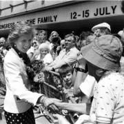 Diana greeting members of the public at the Brighton Centre for the International Congress for the family in 1990