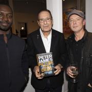 Peter James celebrated the launch of his new book with Grace stars Richie Campbell (L) and John Simm (R)