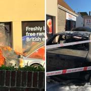 A car burst into flames outside Tesco in Rottingdean this morning. Right, aftermath of the fire