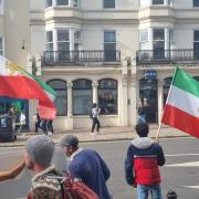 Iran protesters outside the BBC offices in Brighton