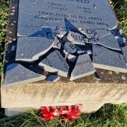 The war memorial, dedicated to personnel at the former airfield, was smashed into pieces by vandals