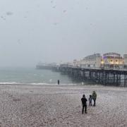 Brighton seafront was covered in snow yesterday afternoon