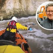 Lifeboat crews pull Dermot Ryan, also inset, to safety