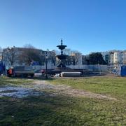 A metal fence has been erected around the Victoria Fountain as restoration work begins on the 176-year-old structure