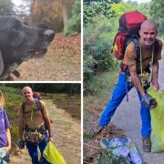 Henry Rawlings, right, picked up over 40kg of dog poo on his 65-mile trek