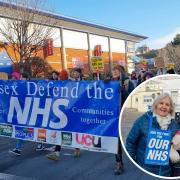 Sussex Defend the NHS March with protesters inset