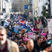 Thousands of people marching in Trafalgar Street in Brighton