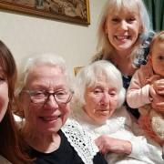 Five generations of women celebrate great-great-grandmother Betty's (centre) 96th birthday