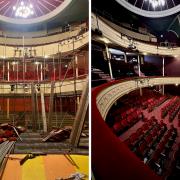The theatre during its refurbishment and the finished result ahead of opening this Friday