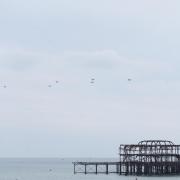 Six military chinooks flew past  Brighton this afternoon