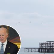 US Army chinooks flew past Brighton yesterday and are now in Cardiff. Inset, Joe Biden who is visiting Ireland next week