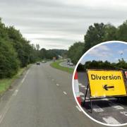 The A24 is closed near Dial Post due to overrunning roadworks