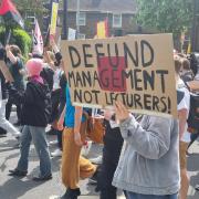 Students protesting against redundancies at the University of Brighton