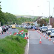Queueing due to roadworks on the A27 at Lancing